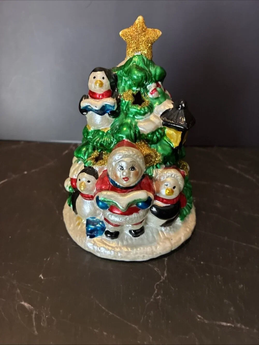 Vintage Christmas Tree Candle Holder Carolers Penguins Holiday Decoration